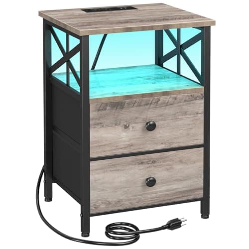 AMHANCIBLE Black LED Nightstand with Charging, HET052LBK