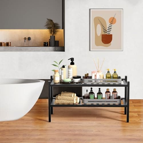 Black 2 Tier Bamboo Closet Shoe Rack Storage Organizer