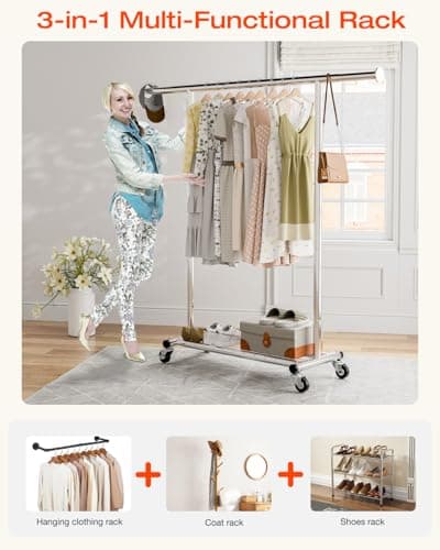 Heavy Duty Rolling Clothes Rack - Portable Metal Garment Rack for Clothing and Coats