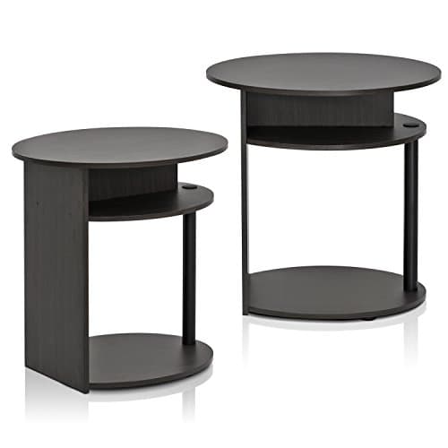 Furinno Jaya Simple Oval End Table - Set of 2, Walnut