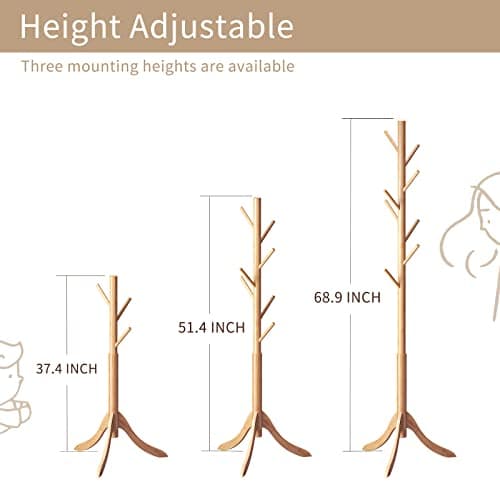 Bamboo Freestanding Coat Rack with 8 Hooks for Entryway (Natural)
