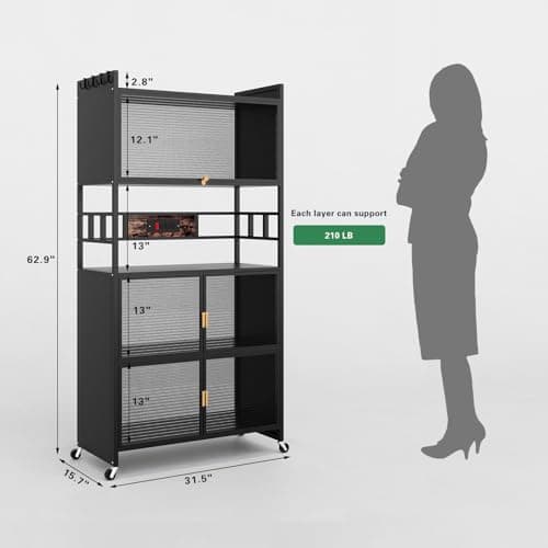 5-Tier Baker's Rack with Power Outlet & Hooks, Black
