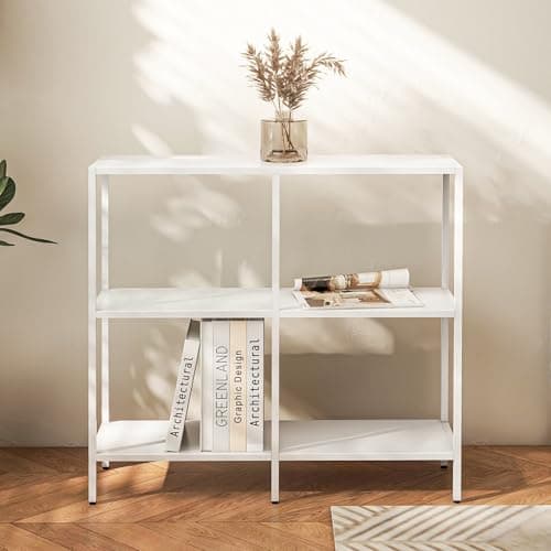 HDANI 31.5 Inch Narrow Entryway Table with 3 Tier Storage Shelves, Modern White Sofa Table
