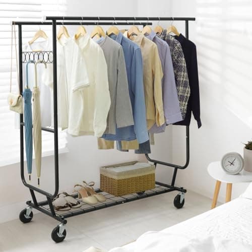 CAPHAUS Rolling 220LBS Capacity Clothing Rack, Adjustable & Extendable Black
