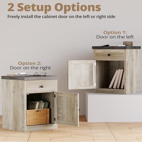 LIKIMIO Rustic White Wood End Table with Storage for Bedroom