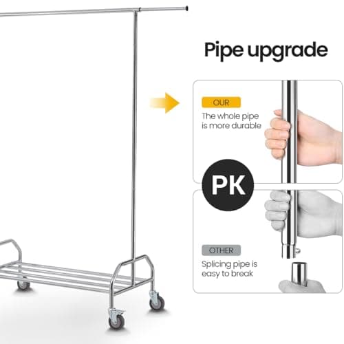 LiaMeE Heavy Duty Clothing Rack, Adjustable Rolling Rod & Shelf, Chrome Plated