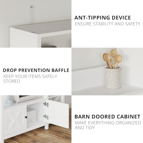 IRONCK 45in Bakers Rack with Power Outlet & Storage, 6-Tier Kitchen Cabinet