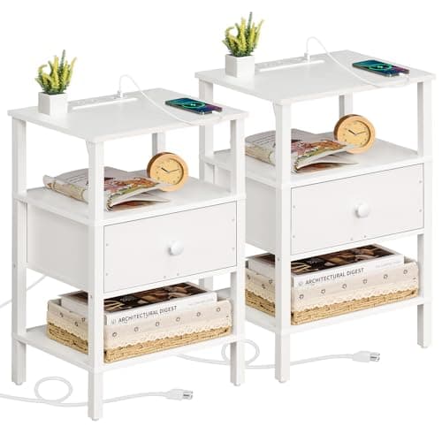 Lerliuo 3-Tier Nightstand with Charging Station - Natural Wood