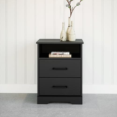 Prepac Rustic Ridge Black Nightstand, 2 Drawers + Shelf for Bedroom