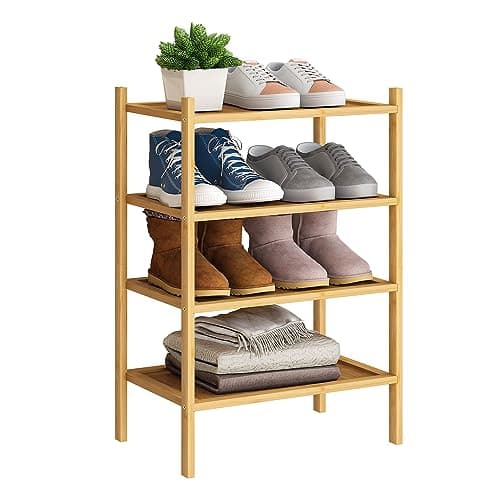 Premium BMOSU 4-Tier Bamboo Shoe Organizer for Hallway Closet Storage