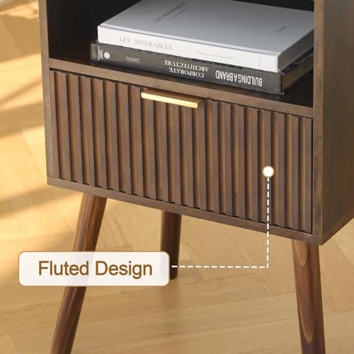 AWASEN Mid Century Modern Nightstand, Fluted Drawers, Rustic Brown for Living Room & Bedroom