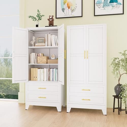 Green Metal Armoire Wardrobe with Shelves and Rod (71")