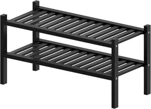 Black 2 Tier Bamboo Closet Shoe Rack Storage Organizer
