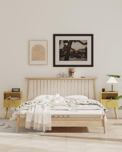 Yellow Oak Modern Nightstand with Storage Drawer & Wood Shelf