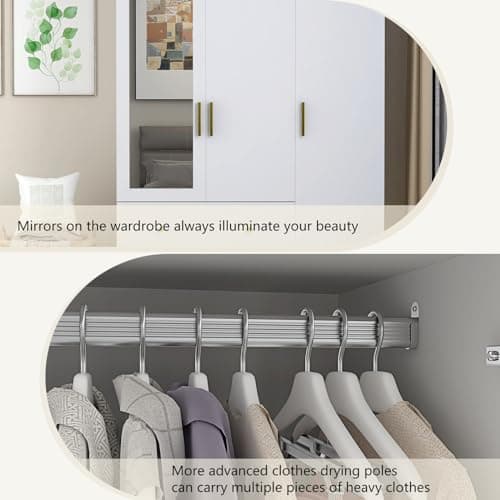 Modern White 3 Door Wardrobe with Mirror & LED Lights, Bedroom Armoire Drawers & Shelves