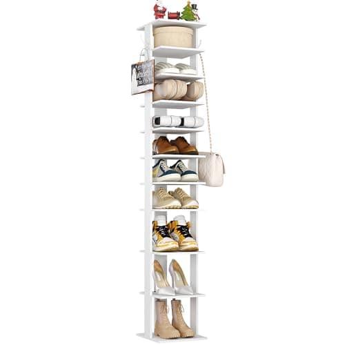 HOMEFORT 10-Tier Vertical Shoe Rack, White Storage Stand for Entryway Closet