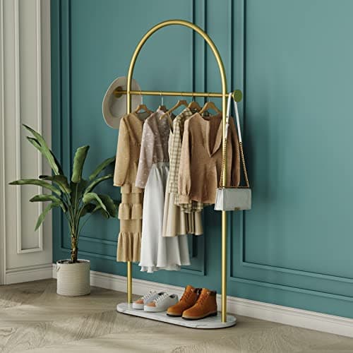 Modern Marble Base Gold Clothing Rack, Heavy-duty for Boutiques and Closets