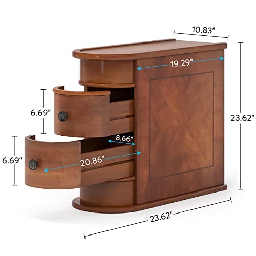 Little Tree End Table Set of 2, Wood with Drawers, Living Room Sofa Side Table