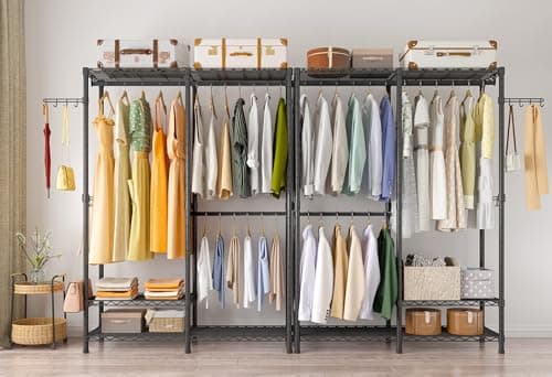 Black Heavy Duty 3-Tier Metal Wire Closet Organizer with 2 Rods, Max 800LBS Load