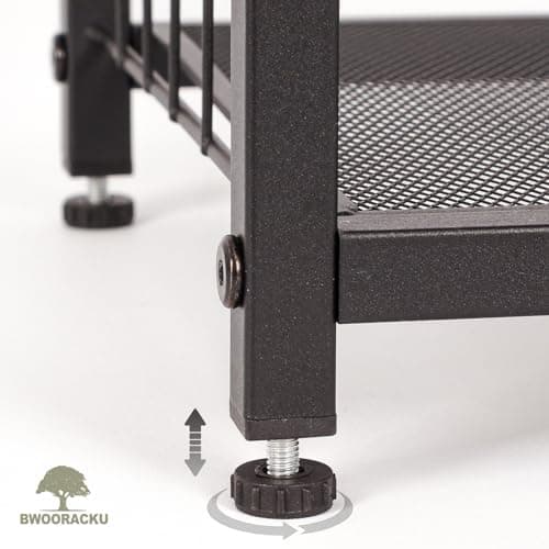 Rustic Wooden Top 4-Tier Shoe Organizer with Guardrails & Metal Mesh Shelves