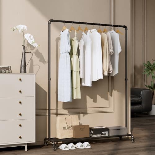 Heavy Duty Black Industrial Pipe Clothing Rack with Bottom Shelf