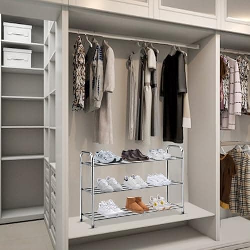 Sturdy 3-Tier Stainless Steel Shoe Rack, Strong Capacity, Easy Install, Space-Saving Closet Organizer