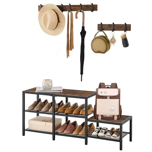 Entryway Hall Tree Bench with Shoe Storage and Coat Hooks - Parent-Child 3-in-1 Design for Hallway or Bedroom