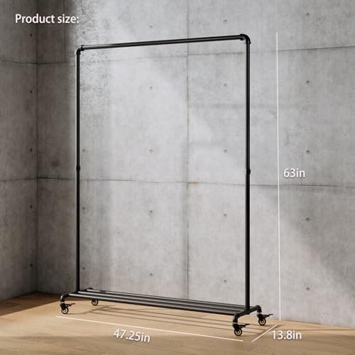 Heavy Duty Black Industrial Pipe Clothing Rack with Bottom Shelf
