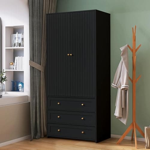 71" Wooden Wardrobe Armoire with 4 Doors & 6 Drawers for Bedroom Storage
