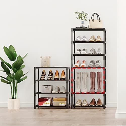 Black Metal Stackable 4-Tier Shoe Rack for Closet Hallway Storage