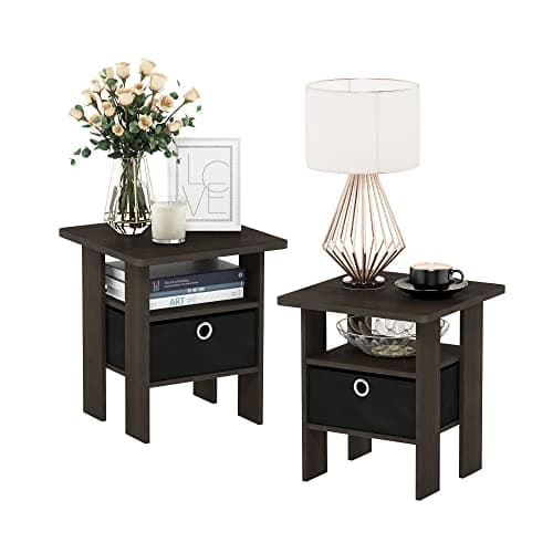 Furinno Andrey Dark Brown/Black End Table with Bin Drawer