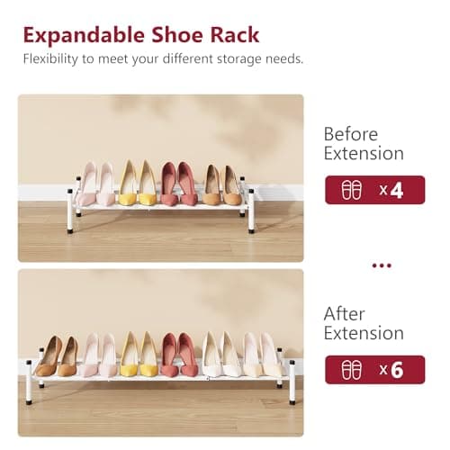 Tajsoon Expandable Metal Shoe Rack, 1 Tier, Adjustable & Stackable, White