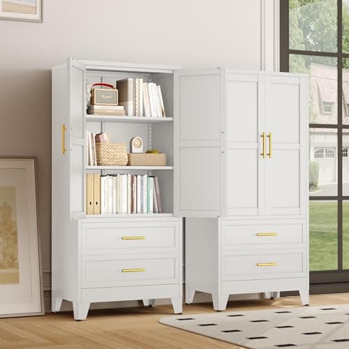 Green Metal Armoire Wardrobe with Shelves and Rod (71")