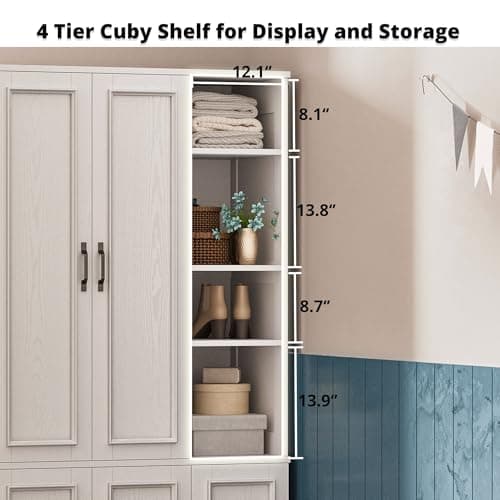 70 Wooden Armoire Wardrobe Closet with 5 Doors and Shelves for Bedroom Clothes (White)