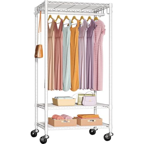 Heavy Duty P6 Rolling Clothes Rack, Max 380 LBS, Portable Closet Rack, Black