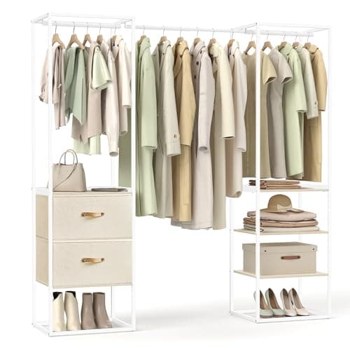 SONGMICS Rustic Brown Freestanding Closet Rack with 2 Drawers & 4 Shelves