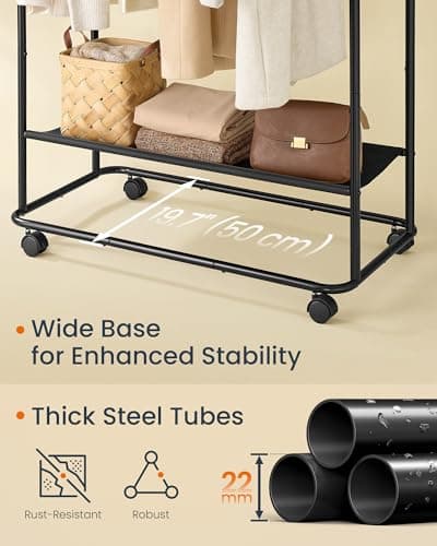 SONGMICS Home Double-Rod Clothes Rack with Storage Bag UHSR171B01