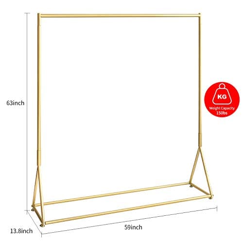 BOSURU Gold Freestanding Metal Clothes Rack, Heavy Duty & Easy Assembly, 59" L