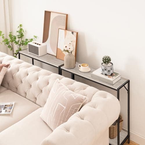 Stylish Greige and Black 2-Tier Console Table for Living Room Entryway CTHG27601
