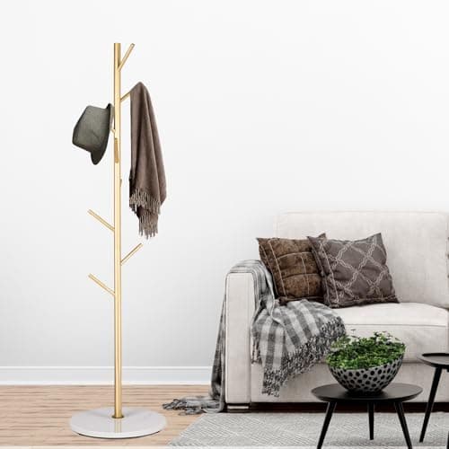 Sturdy Modern Metal Coat Rack with Natural Marble Base