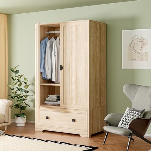 VINGLI Rustic Grey Wide Armoire Wardrobe Closet