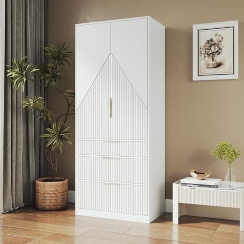 71.7" Black Freestanding Wooden Wardrobe Armoire with 2 Doors 3 Drawers