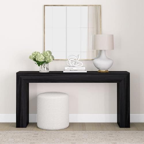 Plank+Beam Grand Console Table, 66 Inch Modern Solid Wood, Black Wirebrush