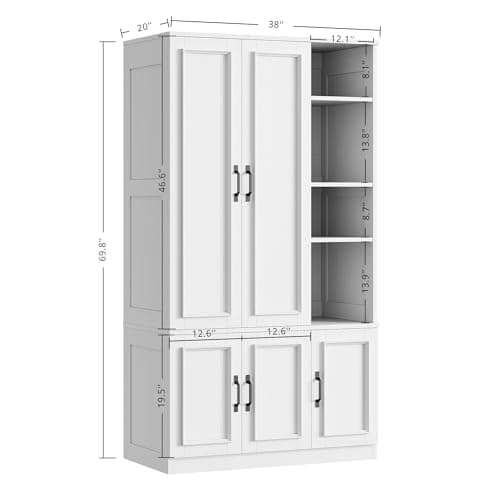 70 Wooden Armoire Wardrobe Closet with 5 Doors and Shelves for Bedroom Clothes (White)