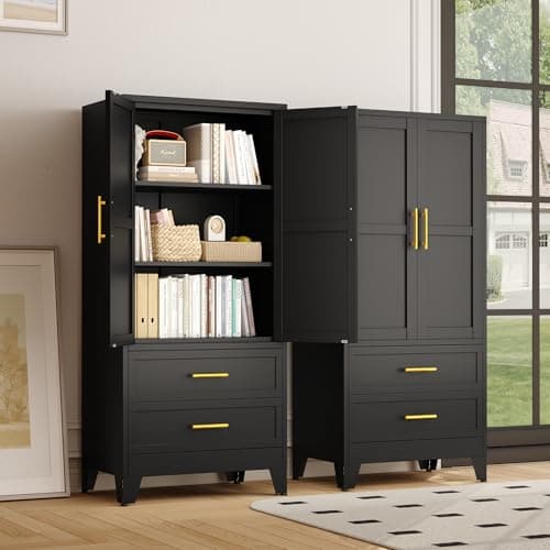 Green Metal Armoire Wardrobe with Shelves and Rod (71")