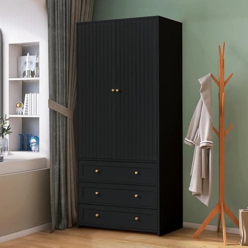 71" Wooden Wardrobe Armoire with 4 Doors & 6 Drawers for Bedroom Storage