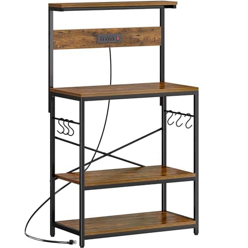 SUPERJARE 4-Tier Bakers Rack with Power Outlet - Black