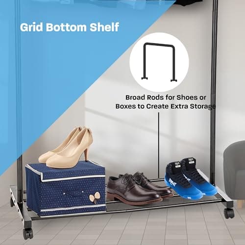 Heavy Duty Metal Clothing Rack with Sturdy Wheels (450 lb Capacity)