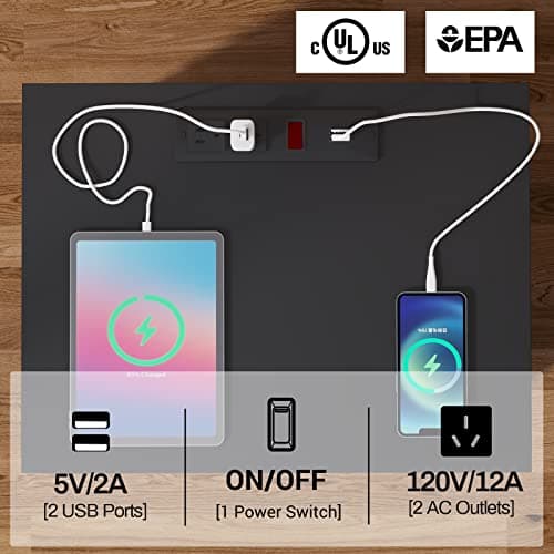 ADORNEVE Black Nightstands Set of 2 with Charging and LED Lights