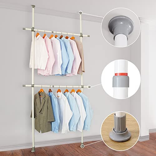Heavy Duty 2-Tier Double Rod White Clothes Rack - Supports 220 Lbs